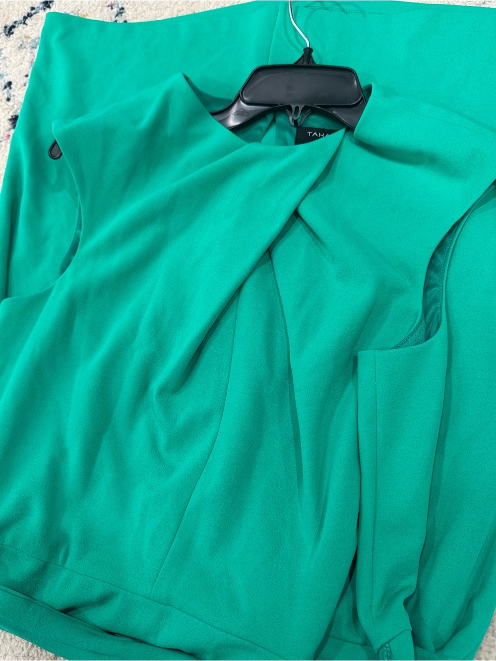 Tahari ASL Emerald Green‎ Cap-Sleeve Tie-Waist Mini Dress - Picture 5 of 8